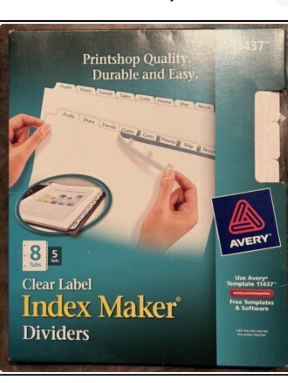 Avery 11437 - Clear Label Index Maker Dividers 8 Tabs, 5 Sets, White 072